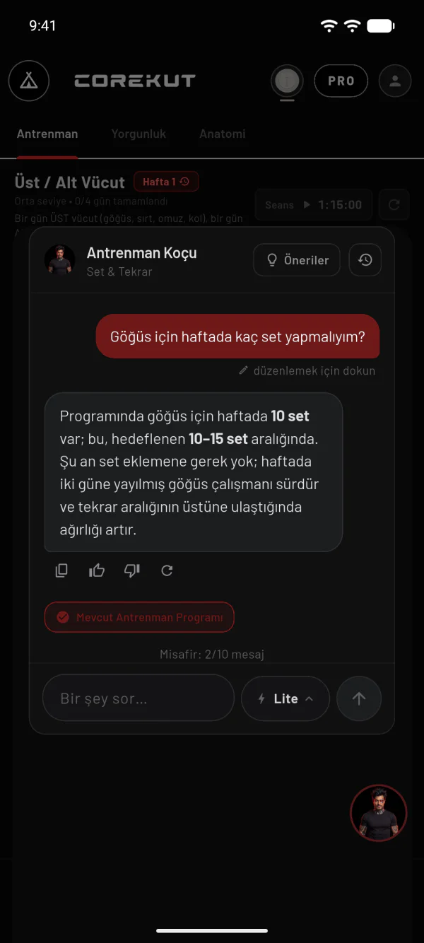 Antrenman koçu, programdaki gerçek set sayısıyla cevap veriyor