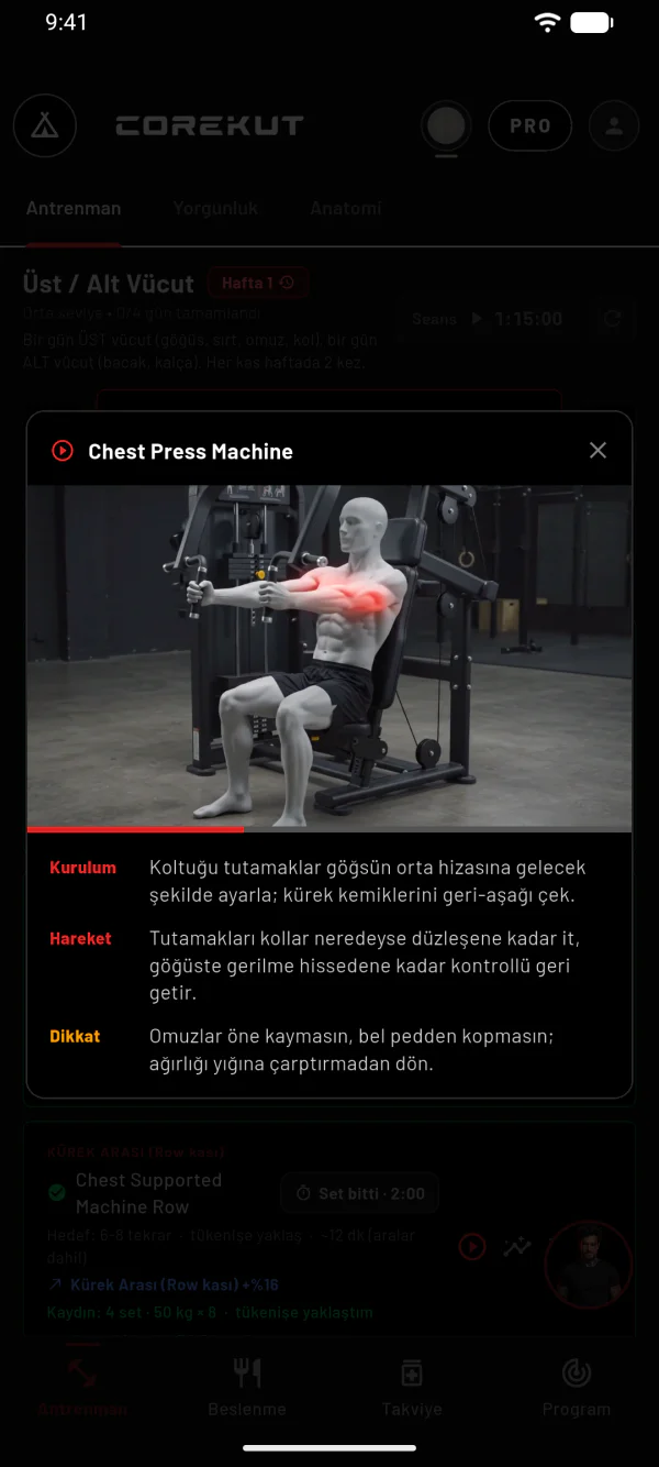 Chest Press Machine videosu ve üç maddelik yapılışı